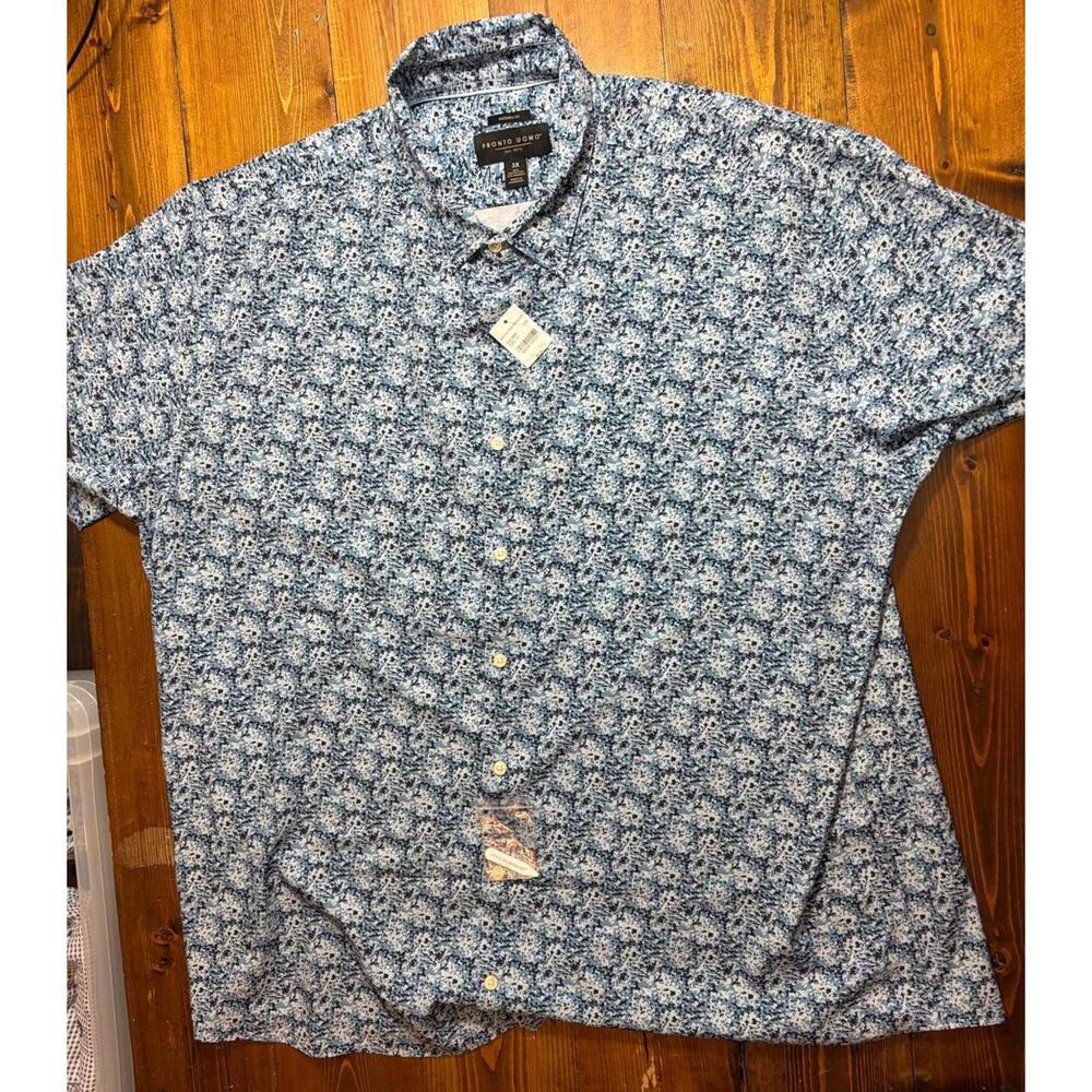 Pronto Uomo Shirt Mens 3X NWT Blue Floral Short Sleeve Button Up